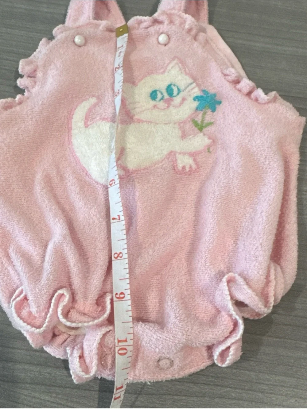 Vintage Girl Terry Cloth Pink Cat Baby Outfit Romper Cute 3-6?